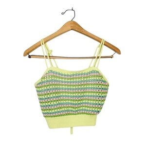 Stitch &‎ Pine Colorful Retro Crochet Knit Crop Top Small S